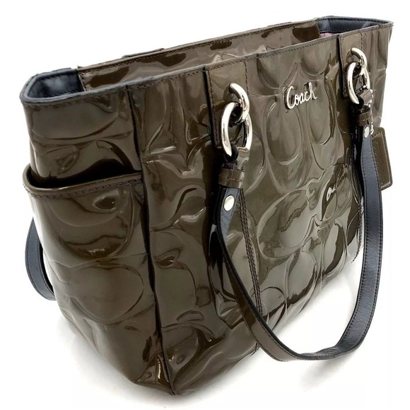 Coach Olive Green Patent Leather‎ Shoulder Bag Silver Hardware - Picture 3 of 8